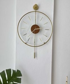 ساعت دیواری شیشه ای تزئینی مدرن فلزی درخت گردو قد کوچک طلایی
