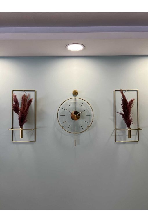 ساعت دیواری تزئینی مدرن شیشه ای فلزی طلایی
