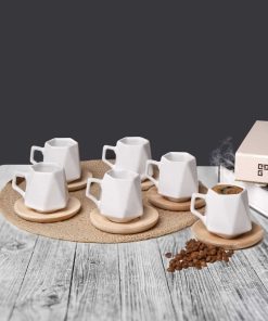 ست فنجان قهوه با نعلبکی چوب منشوری شکل 6نفره سفید برند EvimSepette کد 1719327220