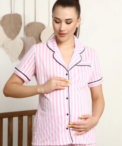 لباس راحتی 1000 راهراه خطدار صورتی بارداری برند LadyMina Pijama کد 1717286471