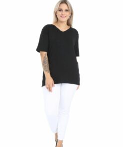 پنبه ای سایز بزرگ یقه هفت تیشرت مشکی برند GOLVEN کد 1719502334