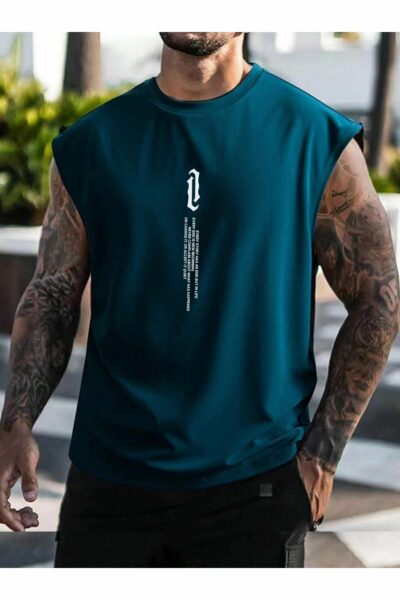 تیشرت گشاد بدون آستین چاپی آبی نفتی مردانه برند Altamira کد 1717654624