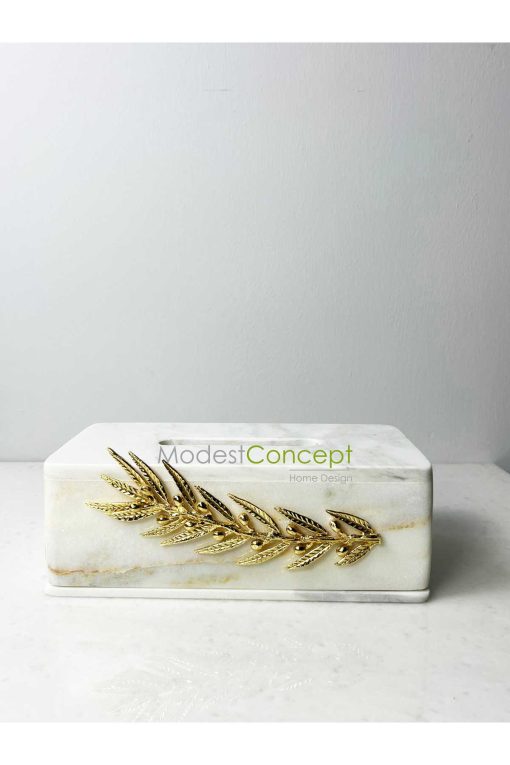 اکسسوار دار دستمال سفره برنجی طبیعی سنگ مرمر سفید جعبه طلا برند Modestmar کد 1719537244