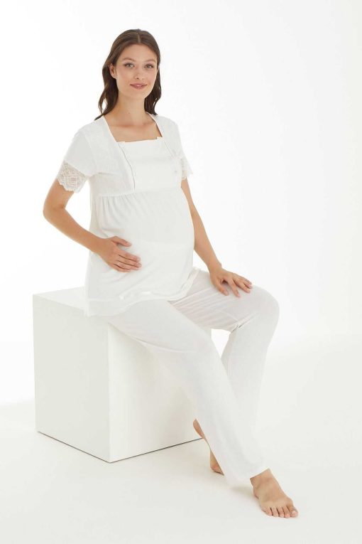 لباس راحتی طرح توری سفید بارداری برند Miss Dünya Lissa کد 1719559576