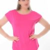 بلوز آستین دار یقه گرد سایز بزرگ صورتی نئونی زنانه برند Şans کد 1720583598