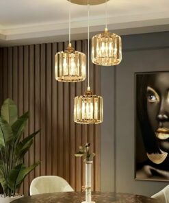 لوستر آویزه اتاق آشپزخانه سالن مدرن تزئینی کریستال نگین دار رنگ طلایی سه تایی بزاق برند Luna Lighting کد 1720046781