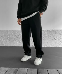 شلوار راحتی برش تابستانی 2نخ پاچه گشاد بگی مشکی برند FİTGO کد 1720736005