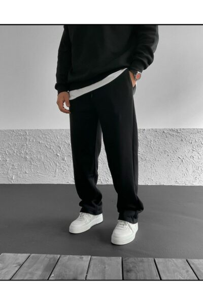 شلوار راحتی برش تابستانی 2نخ پاچه گشاد بگی مشکی برند FİTGO کد 1720736005