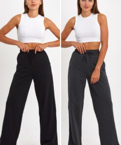 شلوار راحتی جیب دار راحت فصلی پاچه گشاد سیاه- خاکستری زنانه برند mmetalic کد 1721031085