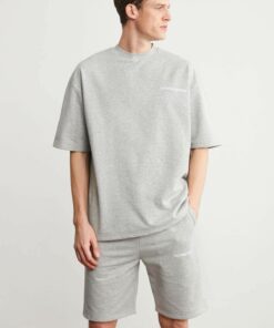 ست لباس راحتی راحت قلاب دوزی شده 2‎تکه ملانژ خاکستری غیر قطبی مردانه برند GRIMELANGE کد 1720219277