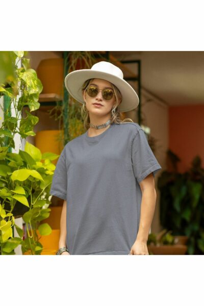 تیشرت متناسب پنبه ساده یقه گرد (راحت زنانه برند OXVİN کد 1720528049