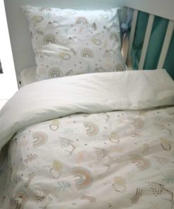کرم ملحفه گهواره لحاف کودک 1100 رنگین کمان قهوه‎ای بالشت 100پنبه برند Bebek Özel کد 1720799533