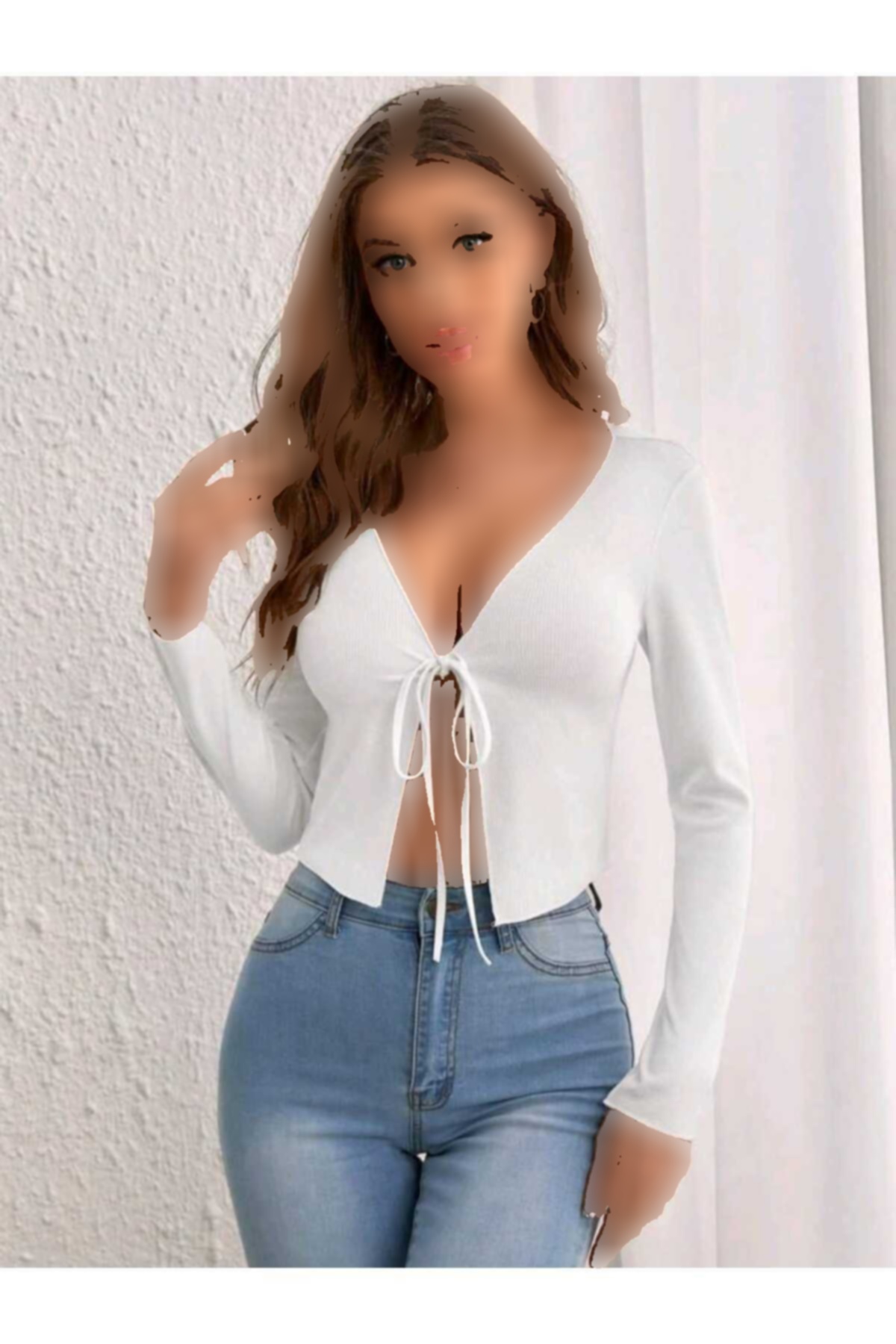 بافتنی آستین بلند از جلو بسته شدنی دوخت چیندار لبه زنانه برند morche کد 1720534384