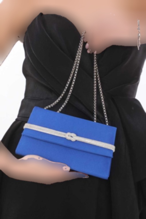 کیف مجلسی قابل استفاده پارچه دوشی درب‎دار نگین دار ساتن رنگی آبی بند‎دار برند Piedra کد 1720009657