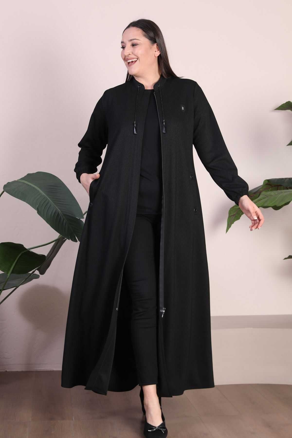 کامل زمستانی قد سایز بزرگ مشکی پالتو زنانه برند Ferace کد 1720591332