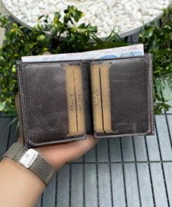 کیف پول طرح کهنه شده طوسی چرم 100% اصل برند bayderi کد 1720876875