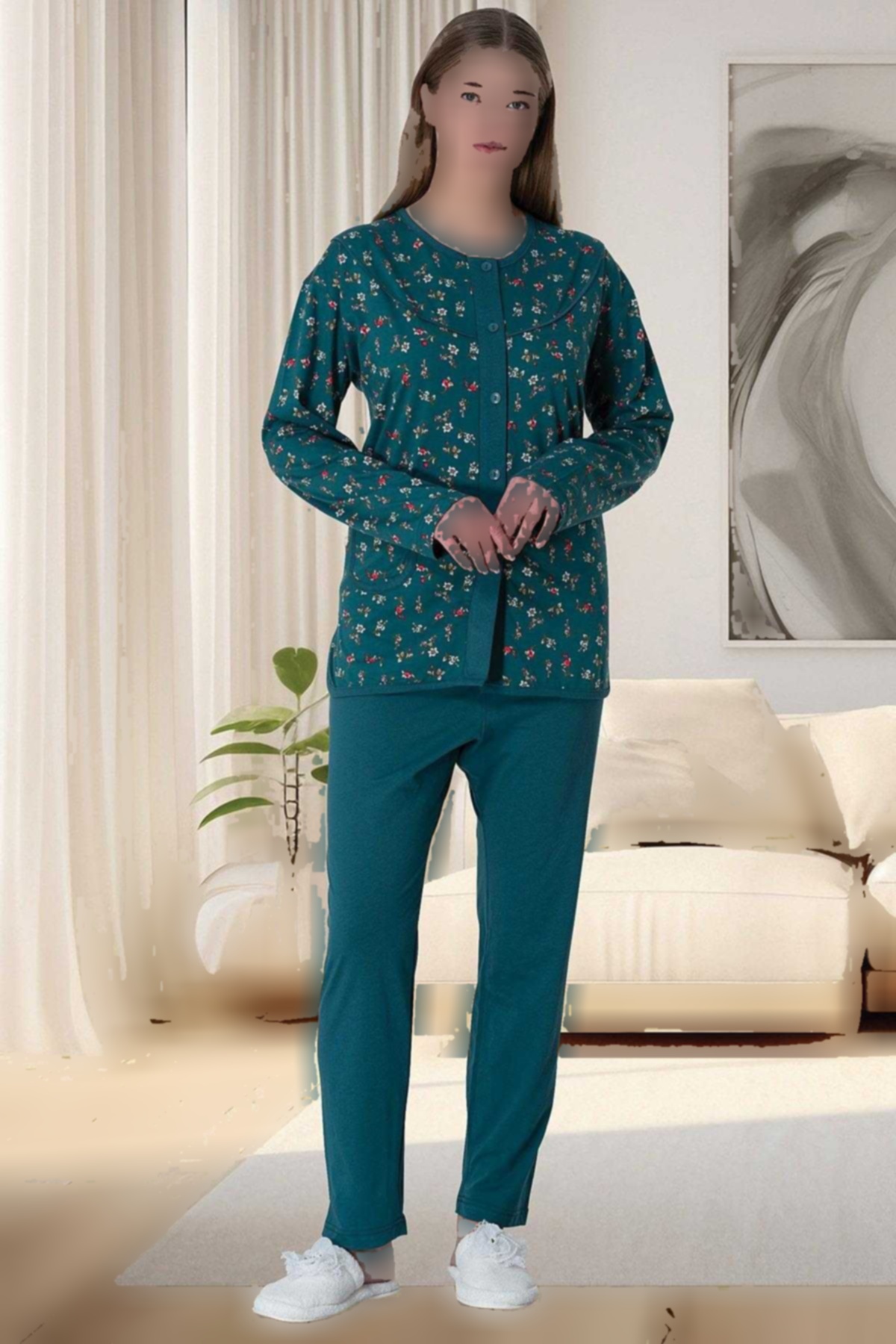 لباس راحتی دکمهدار سایز بزرگ 100پنبه زن (مادر) برند Mecit Pijama کد 1721025428