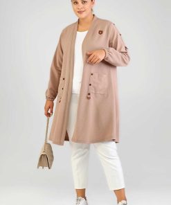 ژاکت کشباف سایز بزرگ جیب دار فولادی زنانه برند Ferace کد 1720606293
