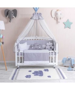 ست خواب گهواره کودک 11تکه شکل‎دار طوسی برند Mini Baby کد 1720799836