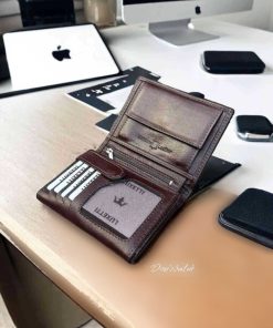 کیف پول x قهوه‎ای کلاسیک چرم اصل برند Luxetti کد 1719959616