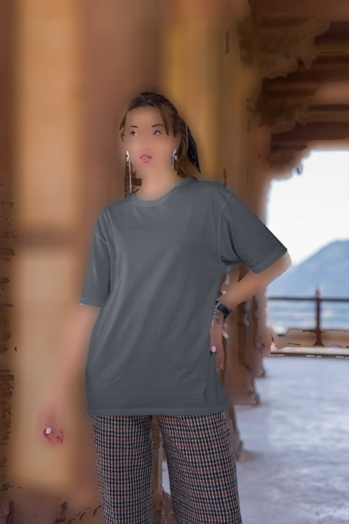 تیشرت گشاد پنبه ساده یقه گرد (راحت زنانه برند OXVİN کد 1721003777