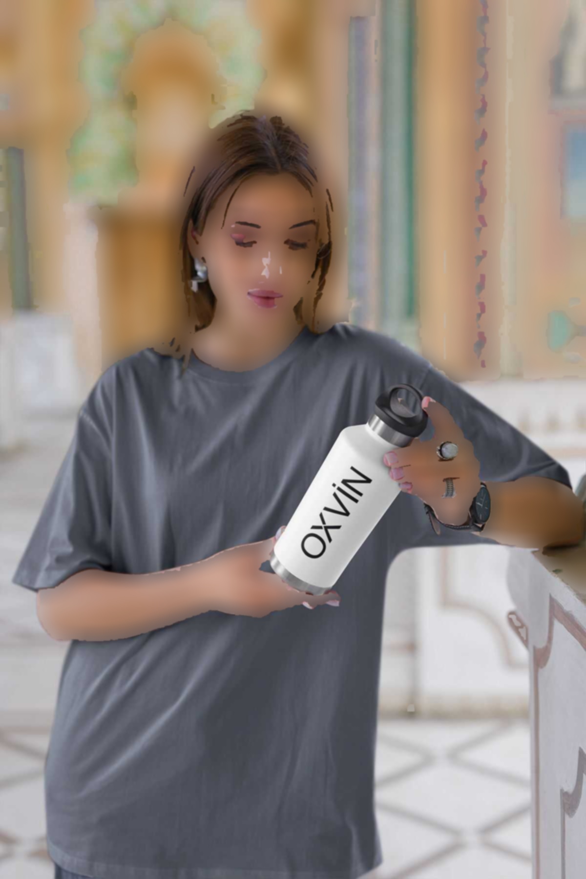 تیشرت گشاد پنبه ساده یقه گرد (راحت زنانه برند OXVİN کد 1721003777