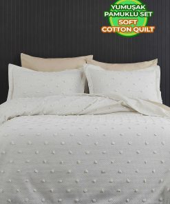 کرم روانداز تخت خواب ست نرم پنبه ای روزانه 3تکه دو‎نفره کامل برند Evlen Home Collection کد 1721498133