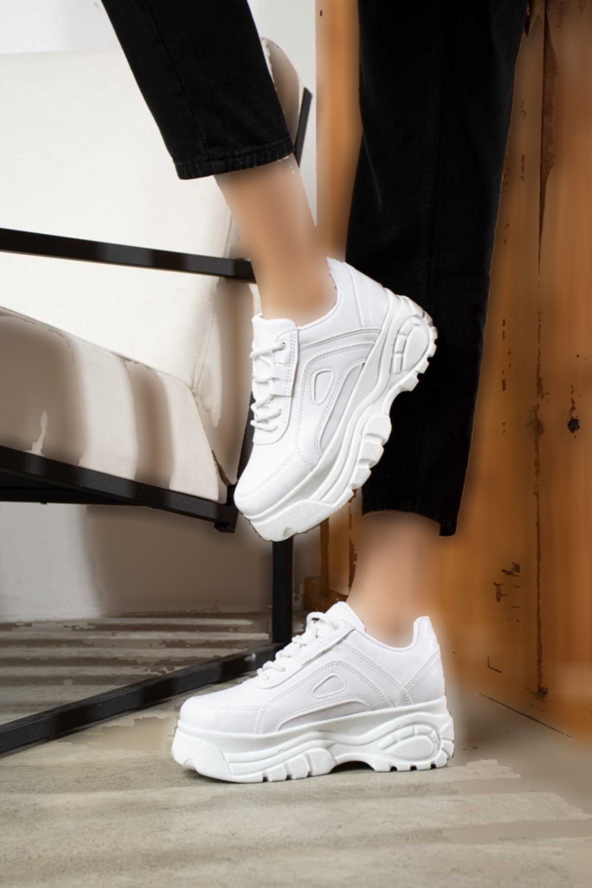 کفش اسپرت اسنیکر راحت کف بلند سبک روزانه سفید زنانه 6cm برند İmerShoes کد 1725095265