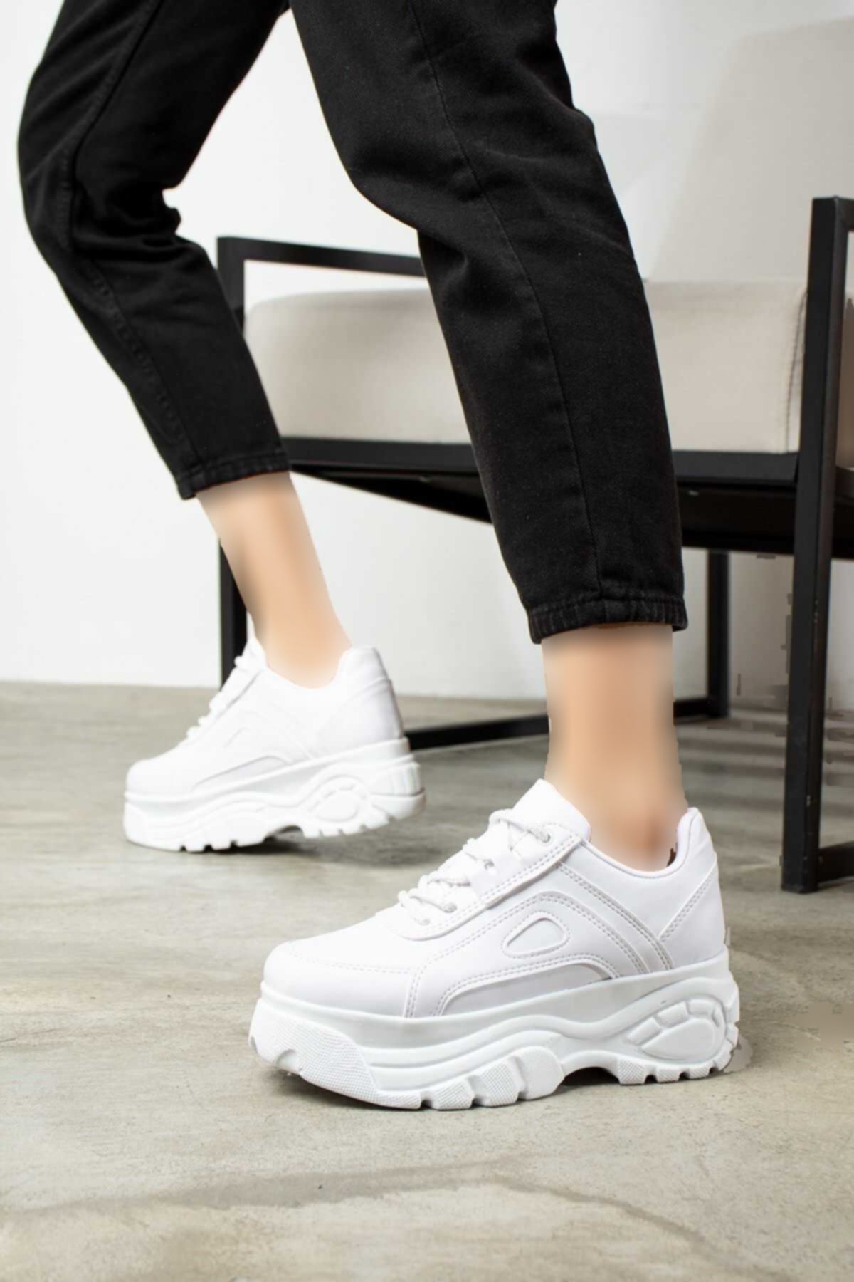 کفش اسپرت اسنیکر راحت کف بلند سبک روزانه سفید زنانه 6cm برند İmerShoes کد 1725095265