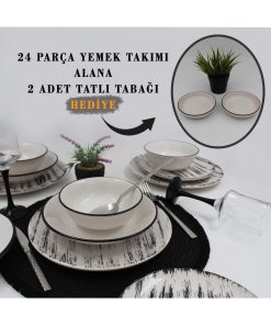 سرویس غذاخوری طرح‎دار 6نفره 24تکه مشکی برند Arna Porselen کد 1722668972