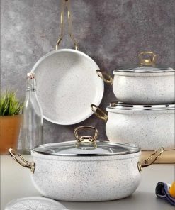 زیر ست قابلمه گرانیت آهنی 9تکه سفید طلایی دستگیره 24cm برند çarşıdayız کد 1724090569