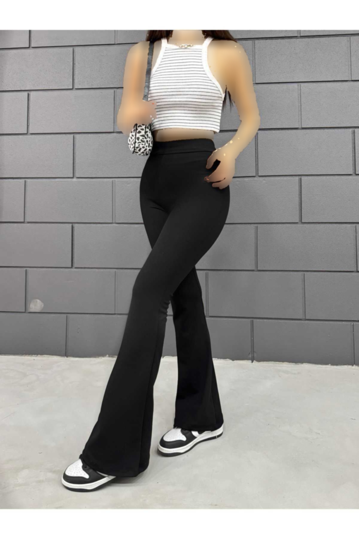 تایت لایکرا دور کمر بلند کرپ پاچه شلوار مشکی زنانه برند RuyaMood کد 1723104347