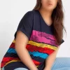 تیشرت راه‎راه آستین کوتاه یقه هفت سایز بزرگ برند Stil Diva کد 1727266095