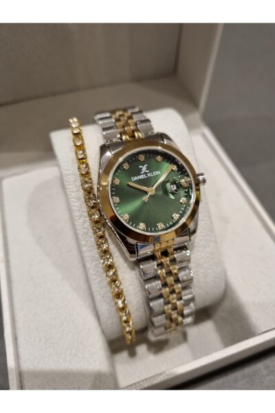 ساعت مچی دستبند با تقویم فولادی سبز زنانه طلا/فلز برند Daniel Klein کد 1727427819