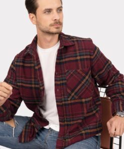 پیراهن قالب جعبه‎دار گشاد کادو کلفت راه‎راه زرد زرشکی برند Etikmen کد 1726495751