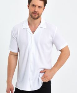 پیراهن اسلیم فیت یقه کتان آستین کوتاه طرحدار مردانه برند CLIPMAN کد 1726471635