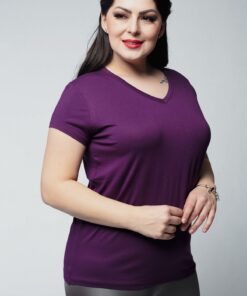 آستین کوتاه ساده یقه هفت سایز بزرگ بنفش تیشرت زنانه برند Ebsumu کد 1727266110