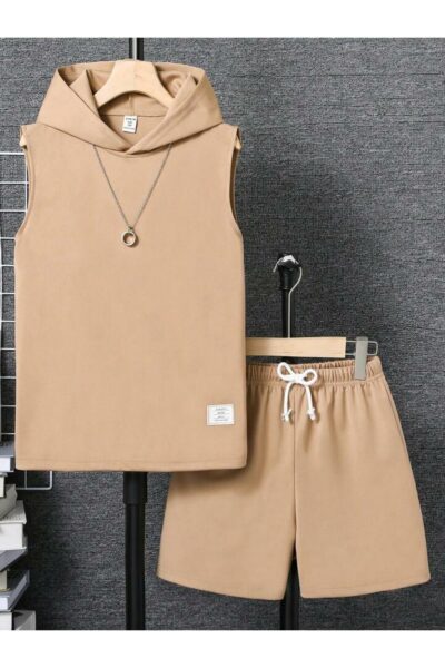 ست پایین تیشرت بالا کلاهدار بدون آستین چاپی شورت دار برند Machetta کد 1725441550