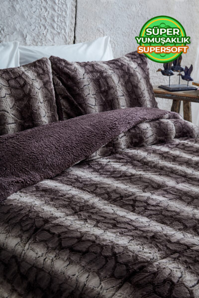 روانداز تخت خواب ست لحاف خز نرم مخمل 3تکه قهوه نفره (طرفه) برند Evlen Home Collection کد 1727518948