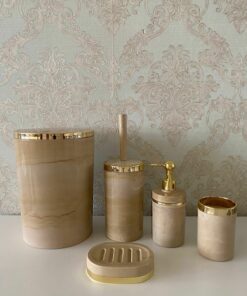 جای برس, زباله صابون, مایع ست سرویس بهداشتی توالت دندان طرح سنگ مرمر / حمام خامه ای تکه برند Trend Banyo Mutfak کد 1727595519