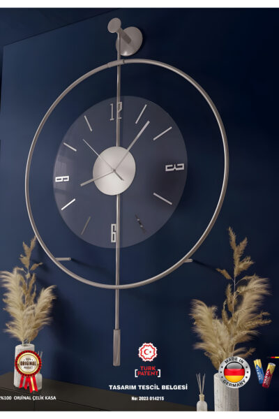 ساعت دیواری شیشه ای تزئینی مات فلزی شفاف قد متوسط طوسی برند MetaQuartz Aksesuar کد 1726401741