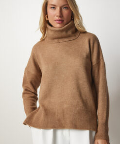 پلیور بافتنی یقه اسکی قهوه ای برند Lovelyİstanbul کد 1726923266