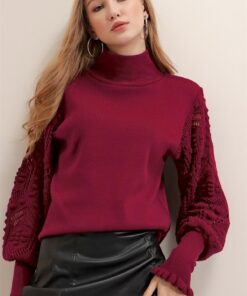 پلیور طرح توری نیمه یقه اسکی زرشکی زنانه برند citystyle کد 1727593544