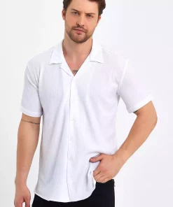 پیراهن اسلیم فیت یقه کتان آستین کوتاه طرح‎دار مردانه برند CLIPMAN کد 1726471635