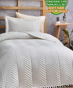 کرم ست روانداز تخت خواب طرحدار کامل روزانه تک نفره سفید / 100پنبه برند Evlen Home Collection کد 1726599229