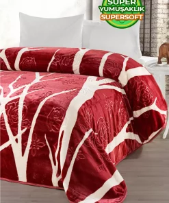 دوین پتو مخمل نرم دو‎نفره کلفت 4کیلو زرشکی برند Evlen Home Collection کد 1727518995