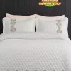 ست روانداز تخت خواب الیاف طرحدار کامل پنبه دوزی شده دو‎نفره توری سفید 100پنبه برند Evlen Home Collection کد 1726901633