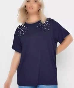 تیشرت کار شده آستین کوتاه یقه گرد سایز بزرگ برند Stil Diva کد 1727266106
