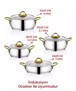 ست قابلمه 8تکه طلایی برند Kahramanlar کد 1726304817