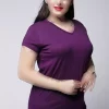 آستین کوتاه ساده یقه هفت سایز بزرگ بنفش تیشرت زنانه برند Ebsumu کد 1727266110